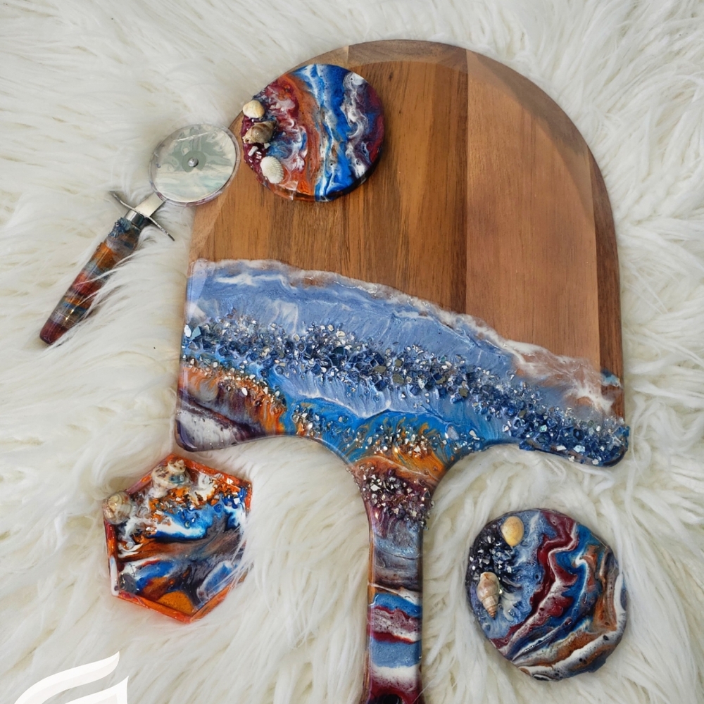 Handmade Ocean Collection Cutting board+Coasters - Picture 2 of 4